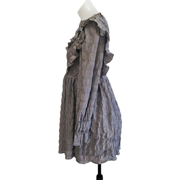 NWT Anthropology Moon River Black White Gingham Ruffled Long Sleeve Mini Dress S - Picture 6 of 13